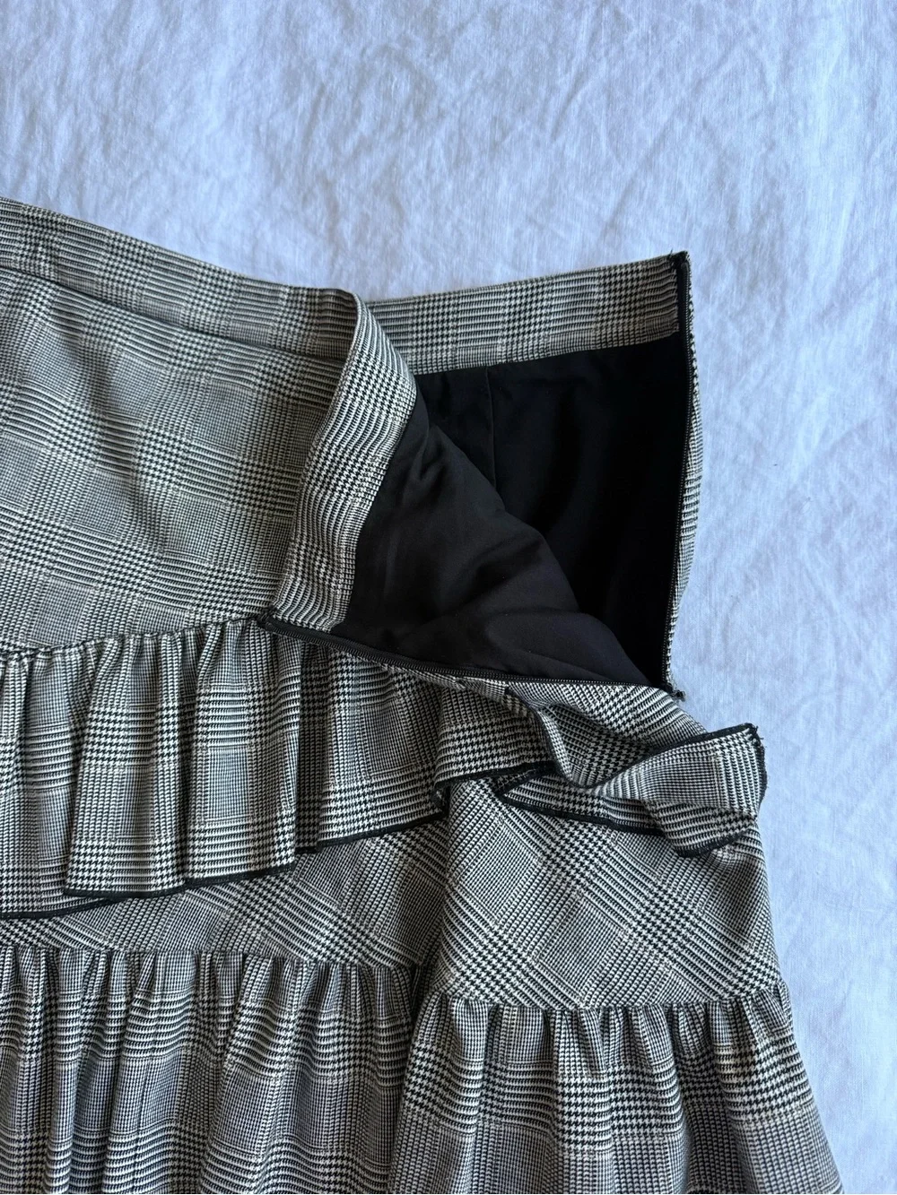 Club Monaco Gray Plaid Asymmetrical Ruffle Mini Skirt